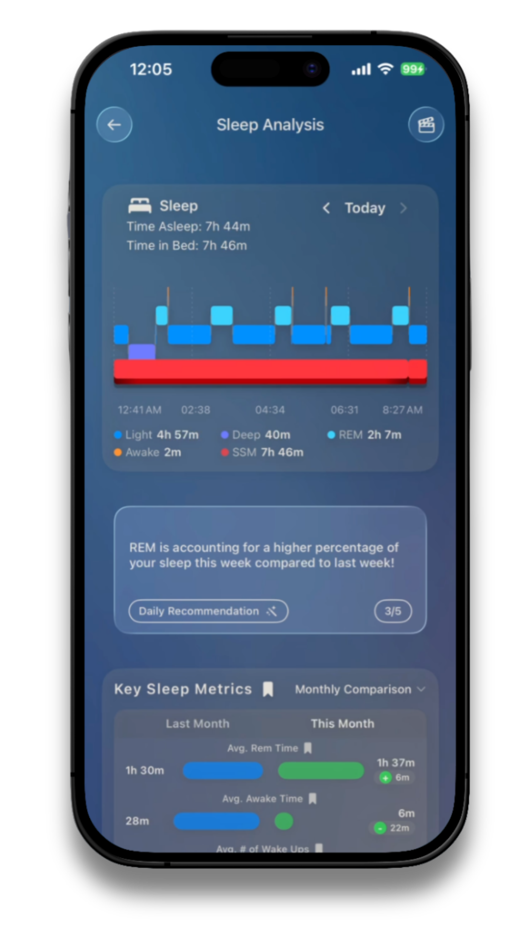 Super Sound Machine sleep analysis screen